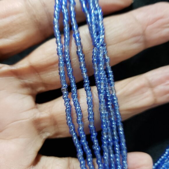 Womens Fashion Chunky Multi Strand Elegant Blue Seed Beaded Big Pendant Necklace - Picture 5 of 6